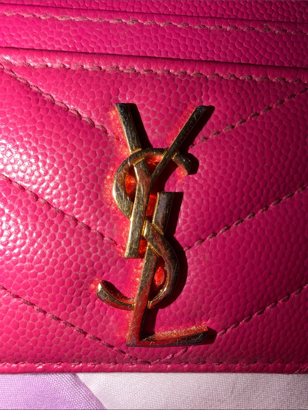 Saint Laurent Fuchsia Quilted Card Case with Gold YSL Emblem - Picture 3 of 6
